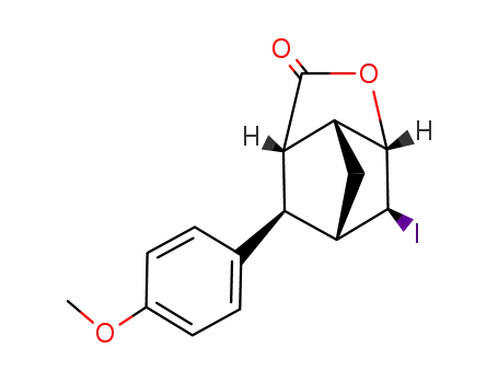 (+/-)-6<i>endo</i>-hydroxy-5<i>exo</i>-iodo-3<i>exo</i>-(4-methoxy-phenyl)-norbornane-2<i>endo</i>-carboxylic acid-lactone
