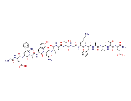 Molecular Structure of 1620146-28-2 (H-Gly-Glu-Trp-Ala-Tyr-Asn-Pro-Ala-Thr-Gly-Lys-(N-Me)Phe-Ala-Val-Thr-Glu-NH<SUB>2</SUB>)