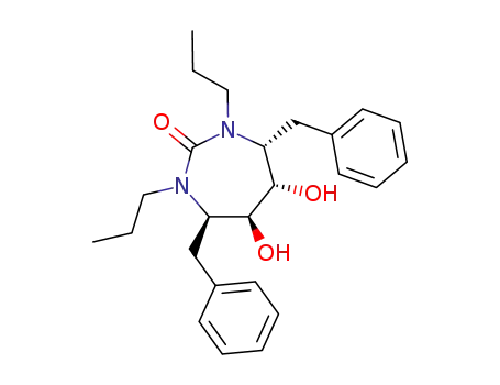 Molecular Structure of 153181-37-4 (2H-1,3-Diazepin-2-one, hexahydro-5,6-dihydroxy-4,7-bis(phenylmethyl)-1 ,3-dipropyl-, (4R,5S,6S,7R)-)