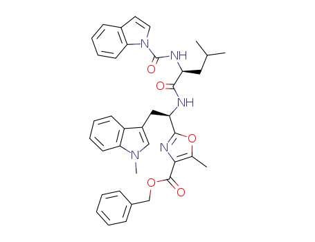 Molecular Structure of 168471-19-0 (2-[(R)-1-{(S)-2-[(Indole-1-carbonyl)-amino]-4-methyl-pentanoylamino}-2-(1-methyl-1H-indol-3-yl)-ethyl]-5-methyl-oxazole-4-carboxylic acid benzyl ester)