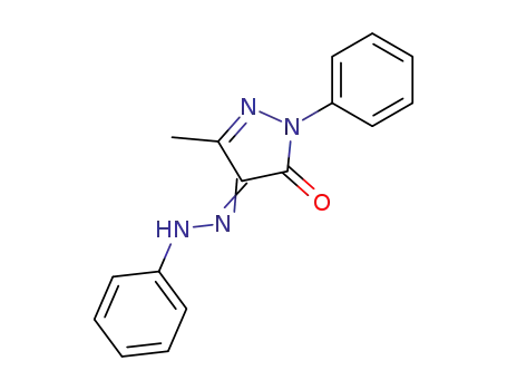 Molecular Structure of 7625-02-7 (1H-Pyrazole-4,5-dione, 3-methyl-1-phenyl-, 4-(phenylhydrazone))