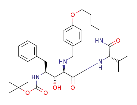 Molecular Structure of 180968-33-6 (tert-butyl {(1R,2S)-1-[(9S,12R)-8,11-dioxo-9-(propan-2-yl)-2-oxa-7,10,13-triazabicyclo[13.2.2]nonadeca-1(17),15,18-trien-12-yl]-1-hydroxy-3-phenylpropan-2-yl}carbamate)