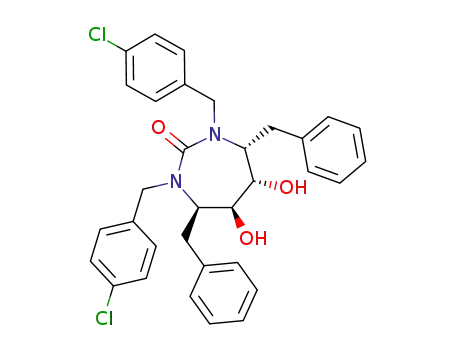 Molecular Structure of 153182-54-8 ((4R,5S,6S,7R)-4,7-dibenzyl-1,3-bis(4-chlorobenzyl)-5,6-dihydroxy-1,3-diazepan-2-one)