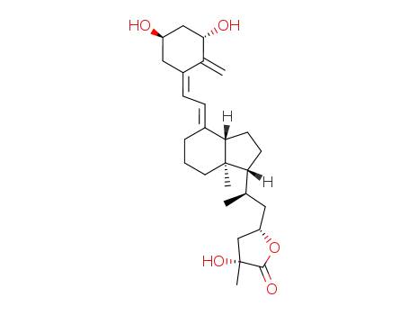 Molecular Structure of 81203-50-1 ((3R,5S)-5-[(2R)-2-[(1R,3aR,4E,7aR)-4-[(2Z)-2-[(3S,5S)-3,5-dihydroxy-2-methylidene-cyclohexylidene]ethylidene]-7a-methyl-2,3,3a,5,6,7-hexahydro-1H-inden-1-yl]propyl]-3-hydroxy-3-methyl-oxolan-2-one)