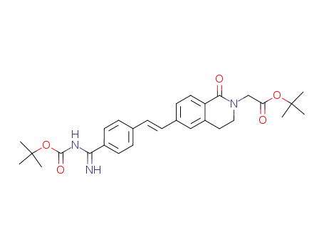 Molecular Structure of 190604-21-8 ((6-{(E)-2-[4-(tert-Butoxycarbonylamino-imino-methyl)-phenyl]-vinyl}-1-oxo-3,4-dihydro-1H-isoquinolin-2-yl)-acetic acid tert-butyl ester)