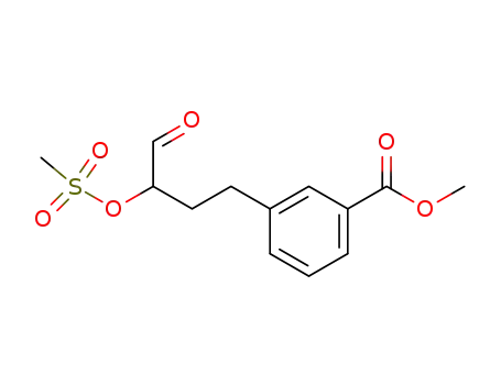 Molecular Structure of 193064-99-2 (Benzoic acid, 3-[3-[(methylsulfonyl)oxy]-4-oxobutyl]-, methyl ester)