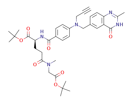 Molecular Structure of 158804-99-0 ((S)-4-(tert-Butoxycarbonylmethyl-methyl-carbamoyl)-2-{4-[(2-methyl-4-oxo-3,4-dihydro-quinazolin-6-ylmethyl)-prop-2-ynyl-amino]-benzoylamino}-butyric acid tert-butyl ester)