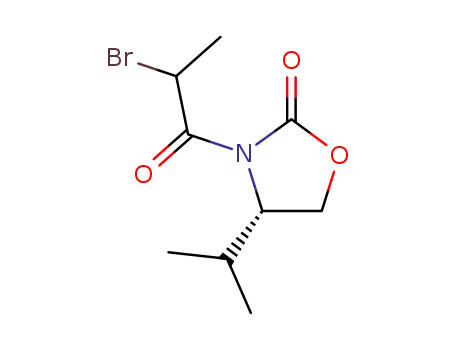 Molecular Structure of 186355-83-9 (2-Oxazolidinone, 3-(2-bromo-1-oxopropyl)-4-(1-methylethyl)-, (4S)-)