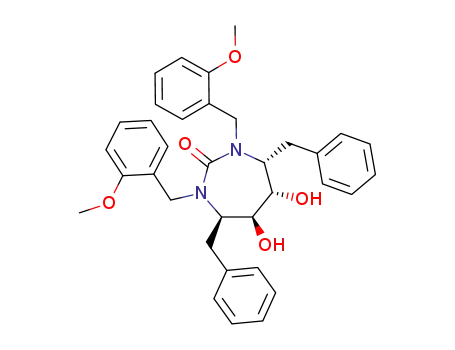 Molecular Structure of 153182-53-7 ((4R,5S,6S,7R)-4,7-dibenzyl-5,6-dihydroxy-1,3-bis(2-methoxybenzyl)-1,3-diazepan-2-one)