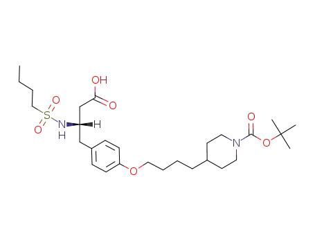 Molecular Structure of 142374-08-1 (1-Piperidinecarboxylic acid,
4-[4-[4-[2-[(butylsulfonyl)amino]-3-carboxypropyl]phenoxy]butyl]-,
1-(1,1-dimethylethyl) ester, (S)-)