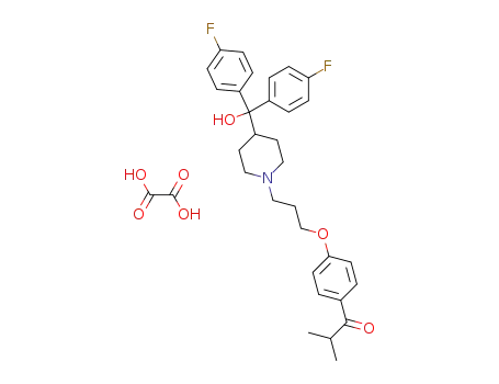 Molecular Structure of 117023-62-8 (1-[4-(3-{4-[bis(4-fluorophenyl)(hydroxy)methyl]piperidin-1-yl}propoxy)phenyl]-2-methylpropan-1-one ethanedioate (1:1))