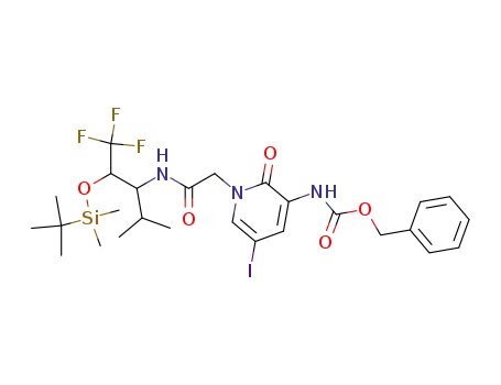 Carbamic acid,
[1-[2-[[2-[[(1,1-dimethylethyl)dimethylsilyl]oxy]-3,3,3-trifluoro-1-(1-methyl
ethyl)propyl]amino]-2-oxoethyl]-1,2-dihydro-5-iodo-2-oxo-3-pyridinyl]-,
phenylmethyl ester