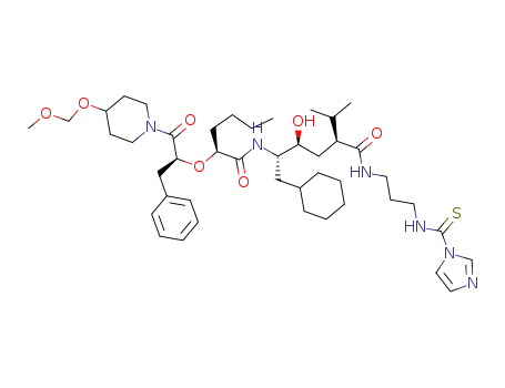 Molecular Structure of 1026275-59-1 ((2S,4S,5S)-5-{(S)-2-[(S)-1-Benzyl-2-(4-methoxymethoxy-piperidin-1-yl)-2-oxo-ethoxy]-hexanoylamino}-6-cyclohexyl-4-hydroxy-2-isopropyl-hexanoic acid {3-[(imidazole-1-carbothioyl)-amino]-propyl}-amide)