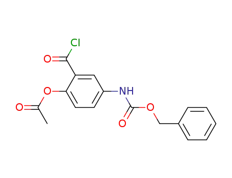 Molecular Structure of 143200-62-8 (Carbamic acid, [4-(acetyloxy)-3-(chlorocarbonyl)phenyl]-, phenylmethyl
ester)