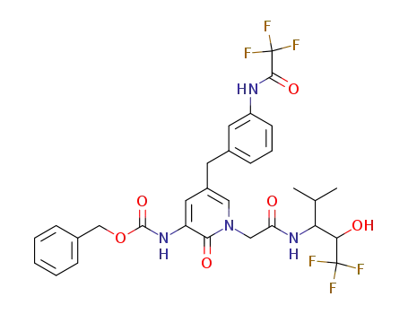 Carbamic acid,
[1,2-dihydro-2-oxo-1-[2-oxo-2-[[3,3,3-trifluoro-2-hydroxy-1-(1-methylethyl
)propyl]amino]ethyl]-5-[[3-[(trifluoroacetyl)amino]phenyl]methyl]-3-pyridin
yl]-, phenylmethyl ester