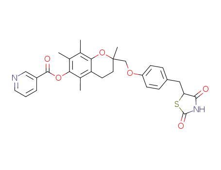 Molecular Structure of 97323-02-9 (5-[4-(2,5,7,8-tetramethyl-6-nicotinoyloxychroman-2-ylmethoxy)benzyl]thiazolidine-2,4-dione)