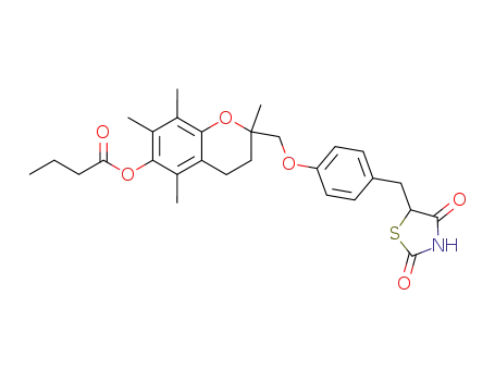 Molecular Structure of 97323-00-7 (5-[4-(6-butyryloxy-2,5,7,8-tetramethylchroman-2-ylmethoxy)benzyl]thiazolidine-2,4-dione)