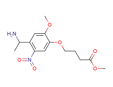 Molecular Structure of 188891-23-8 (Butanoic acid, 4-[4-(1-aminoethyl)-2-methoxy-5-nitrophenoxy]-, methyl
ester)
