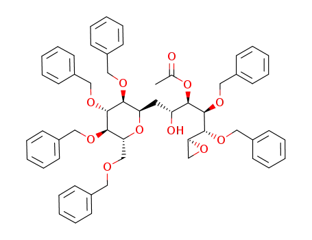 Molecular Structure of 1053243-31-4 (Acetic acid (1R,2S,3R)-2,3-bis-benzyloxy-1-[(R)-1-hydroxy-2-((2R,3S,4R,5R,6R)-3,4,5-tris-benzyloxy-6-benzyloxymethyl-tetrahydro-pyran-2-yl)-ethyl]-3-(S)-oxiranyl-propyl ester)