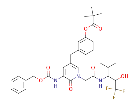 2,2-Dimethyl-propionic acid 3-{5-benzyloxycarbonylamino-6-oxo-1-[(3,3,3-trifluoro-2-hydroxy-1-isopropyl-propylcarbamoyl)-methyl]-1,6-dihydro-pyridin-3-ylmethyl}-phenyl ester