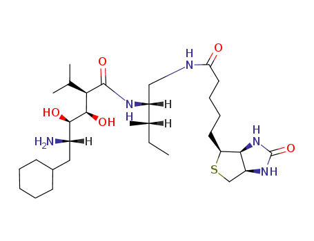 Molecular Structure of 153805-30-2 (L-idonamide, 6-cyclohexyl-2,5,6-trideoxy-N-<1-<<<5-(hexahydro-2-oxo-1H-thieno<3,4-d>imidazol-4-yl)-1-oxopentyl>amino>methyl>-2-methylbutyl>-2-(1-methylethyl)-5-amino-, <3aS-<3aα,4β(1R*,2R*),6aα>>-)