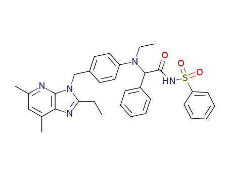 Molecular Structure of 151954-37-9 (3-((4-(N-(((phenylsulfonyl)carbamoyl)phenylmethyl)-N-ethylamino)phenyl)methyl)-5,7-dimethyl-2-ethyl-3H-imidazo(4,5-b)pyridine)