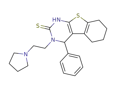 Molecular Structure of 128352-92-1 (4-phenyl-3-(2-pyrrolidin-1-ylethyl)-3,4,5,6,7,8-hexahydro[1]benzothieno[2,3-d]pyrimidine-2(1H)-thione)