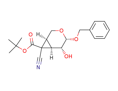 Molecular Structure of 135468-86-9 (Benzyl-3,4-<(tert-butoxycarbonyl)cyanmethylen>-3,4-didesoxy-β-L-arabinopyranosid)