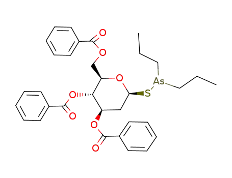 Molecular Structure of 75744-93-3 (3,4,6-tri-O-benzoyl-2-deoxy-1-S-(dipropylarsanyl)-1-thiohexopyranose)