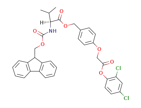 Molecular Structure of 126771-43-5 ((S)-2-(9H-Fluoren-9-ylmethoxycarbonylamino)-3-methyl-butyric acid 4-(2,4-dichloro-phenoxycarbonylmethoxy)-benzyl ester)