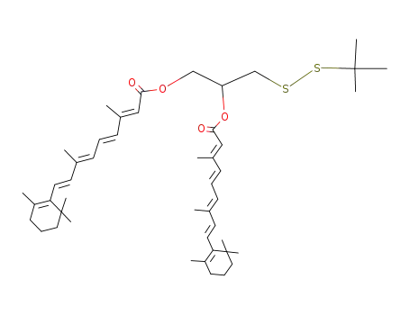 Molecular Structure of 131111-41-6 ((2E,4E,6E,8E)-3,7-Dimethyl-9-(2,6,6-trimethyl-cyclohex-1-enyl)-nona-2,4,6,8-tetraenoic acid 2-tert-butyldisulfanyl-1-[(2E,4E,6E,8E)-3,7-dimethyl-9-(2,6,6-trimethyl-cyclohex-1-enyl)-nona-2,4,6,8-tetraenoyloxymethyl]-ethyl ester)