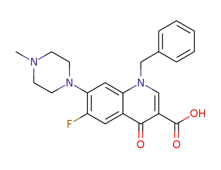 Molecular Structure of 70459-18-6 (3-Quinolinecarboxylic acid,
6-fluoro-1,4-dihydro-7-(4-methyl-1-piperazinyl)-4-oxo-1-(phenylmethyl)-)