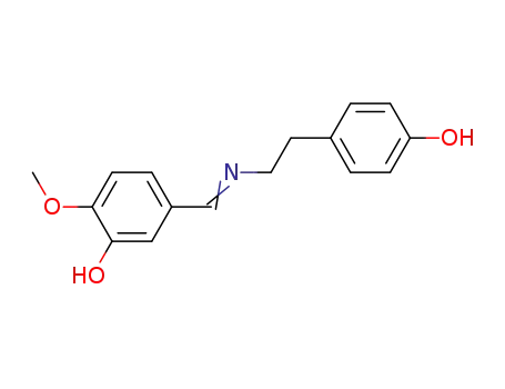 Molecular Structure of 102686-18-0 (Phenol,5-[[[2-(4-hydroxyphenyl)ethyl]imino]methyl]-2-methoxy-)
