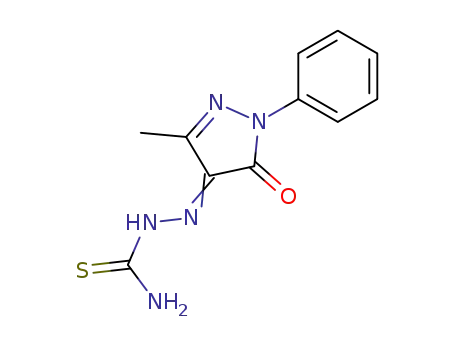 Molecular Structure of 27161-70-2 (Hydrazinecarbothioamide,
2-(1,5-dihydro-3-methyl-5-oxo-1-phenyl-4H-pyrazol-4-ylidene)-)