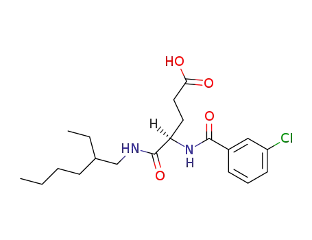 Molecular Structure of 137795-29-0 (Pentanoic acid,
4-[(3-chlorobenzoyl)amino]-5-[(2-ethylhexyl)amino]-5-oxo-)