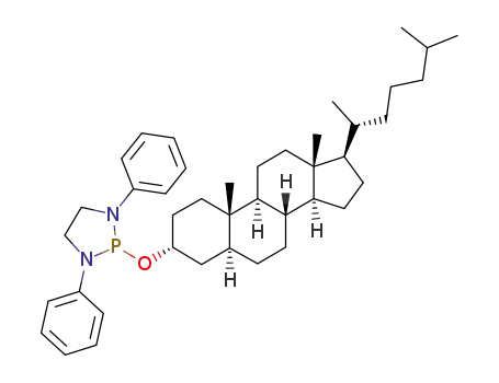 Molecular Structure of 85557-98-8 (2-[(3R,5S,8R,9S,10S,13R,14S,17R)-17-((R)-1,5-Dimethyl-hexyl)-10,13-dimethyl-hexadecahydro-cyclopenta[a]phenanthren-3-yloxy]-1,3-diphenyl-[1,3,2]diazaphospholidine)