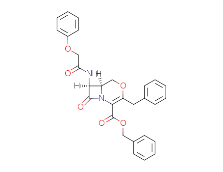 Molecular Structure of 62282-42-2 (4-Oxa-1-azabicyclo[4.2.0]oct-2-ene-2-carboxylic acid,
8-oxo-7-[(phenoxyacetyl)amino]-3-(phenylmethyl)-, phenylmethyl ester,
trans-)