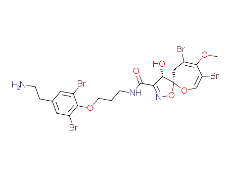 Molecular Structure of 85819-66-5 ((4S,5S)-N-{3-[4-(2-aminoethyl)-2,6-dibromophenoxy]propyl}-7,9-dibromo-4-hydroxy-8-methoxy-1,6-dioxa-2-azaspiro[4.6]undeca-2,7,9-triene-3-carboxamide)