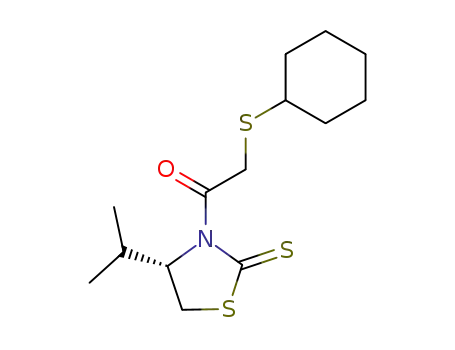 Molecular Structure of 132288-44-9 (3-((cyclohexylthio)acetyl)-4(S)-isopropyl-1,3-thiazolidine-2-thione)