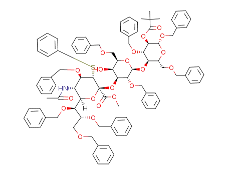 Benzyl-O-<methyl(5-acetamido-4,7,8,9-tetra-O-benzyl-3,5-dideoxy-3-phenylthio-D-erythro-α-L-gluco-2-nonulopyranosyl)onate>-(2->3)-O-(2,6-di-O-benzyl-β-D-galactopyranosyl)-(1->4)-3,6-di-O-benzyl-2-O-pivaloyl-β-D-glucopyranoside