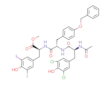 Molecular Structure of 123418-38-2 (N-acetyl-3,5-dichloro-L-tyrosyl-O-benzyl-L-tyrosyl-3,5-diiodo-L-tyrosinemethyl ester)
