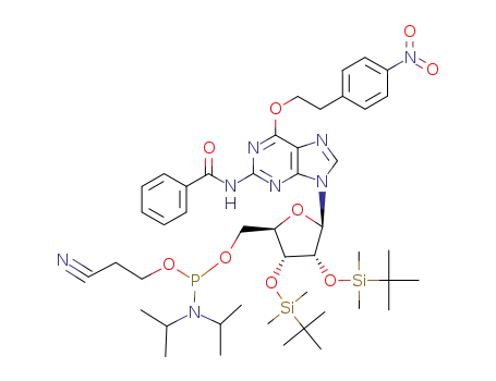 N<sup>2</sup>-benzoyl-O<sup>6</sup>-(p-nitrophenylethyl)-2',3'-bis-O-(tert-butyldimethylsilyl)guanosine 5'-O-(β-cyanoethyl N,N-diisopropylphosphoramidite)