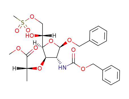 benzyl 2-(benzyloxycarbonylamino)-2-deoxy-6-O-mesyl-3-O-<D-1-(methoxycarbonyl)ethyl>-β-D-glucofuranoside