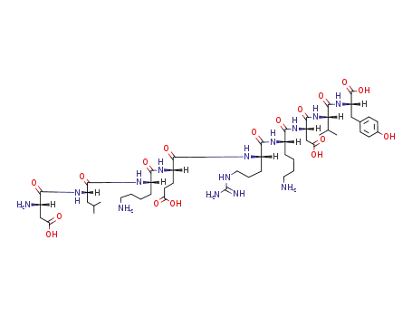 Molecular Structure of 123167-52-2 (L-alpha-aspartyl-L-leucyl-L-lysyl-L-alpha-glutamyl-N~5~-(diaminomethylidene)-L-ornithyl-L-lysyl-L-alpha-aspartyl-L-valyl-L-tyrosine)