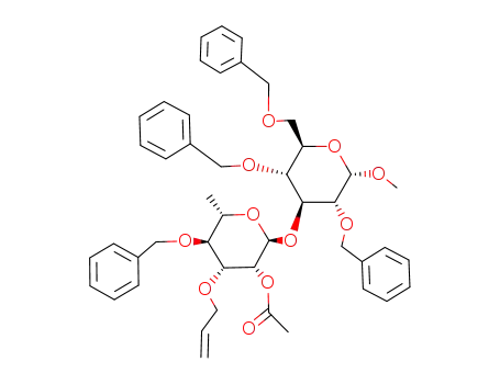 Acetic acid (2S,3R,4R,5S,6S)-4-allyloxy-5-benzyloxy-2-((2R,3R,4S,5R,6S)-3,5-bis-benzyloxy-2-benzyloxymethyl-6-methoxy-tetrahydro-pyran-4-yloxy)-6-methyl-tetrahydro-pyran-3-yl ester