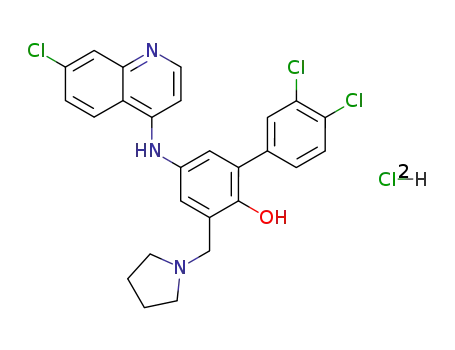 Molecular Structure of 101712-71-4 (3',4'-Dichloro-5-(7-chloro-quinolin-4-ylamino)-3-pyrrolidin-1-ylmethyl-biphenyl-2-ol; hydrochloride)