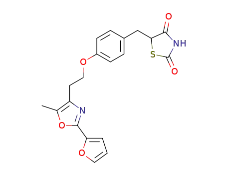 Molecular Structure of 103788-09-6 (2,4-Thiazolidinedione,
5-[[4-[2-[2-(2-furanyl)-5-methyl-4-oxazolyl]ethoxy]phenyl]methyl]-)