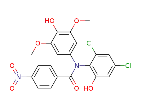 Molecular Structure of 127064-85-1 (N-(2,4-dichloro-6-hydroxyphenyl)-N-(4-hydroxy-3,5-dimethoxyphenyl)-4-nitrobenzamide)