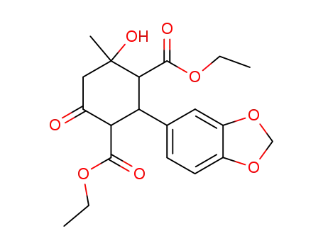 Molecular Structure of 6286-69-7 (diethyl 2-(1,3-benzodioxol-5-yl)-4-hydroxy-4-methyl-6-oxo-1,3-cyclohexanedicarboxylate)