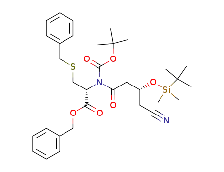 (R)-3-Benzylsulfanyl-2-{tert-butoxycarbonyl-[(R)-3-(tert-butyl-dimethyl-silanyloxy)-4-cyano-butyryl]-amino}-propionic acid benzyl ester